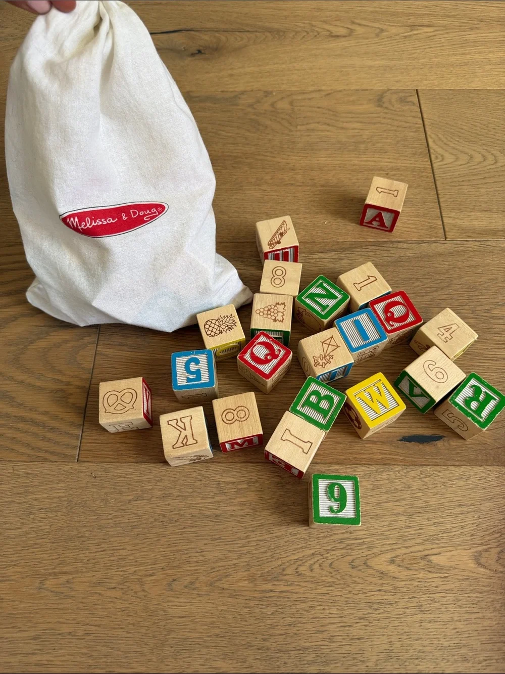 Melissa & Doug Wooden Alphabet & Number Blocks - Red, Blue, Green, Yellow